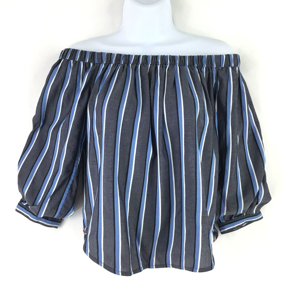 Express Reversible Top Women XS Red White Blue Stripe Off the Shoulder Patriotic - Picture 13 of 13
